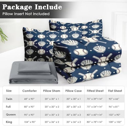 WeCozy 7 Pieces Full Comforter Set for Boys - Baseball Bedding for Kids