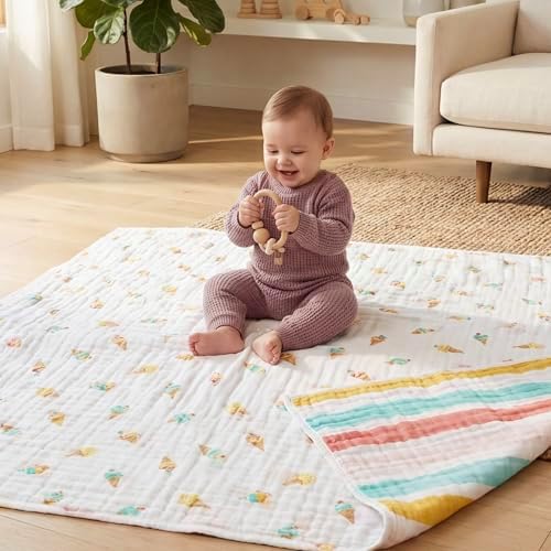 aden + anais Essentials Cotton Muslin Dream Blanket, Perfect for Babies, Infants and Toddlers, Crib Blanket, Nursery Essential, Ice Cream Dreams