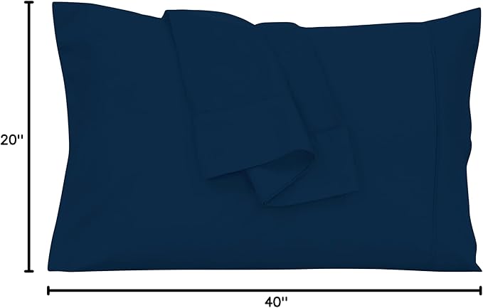 Royale Linens King Pillowcase Set of 2 - Bed Pillow Cover - 20" x 40" -Navy Pillowcases - 1800 Brushed Microfiber, Wrinkle & Fade Resistant - Soft & Cozy- King Size Pillow Case (Navy)