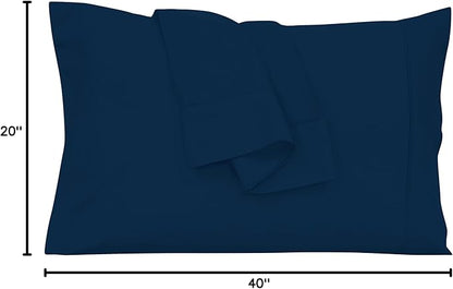Royale Linens King Pillowcase Set of 2 - Bed Pillow Cover - 20" x 40" -Navy Pillowcases - 1800 Brushed Microfiber, Wrinkle & Fade Resistant - Soft & Cozy- King Size Pillow Case (Navy)