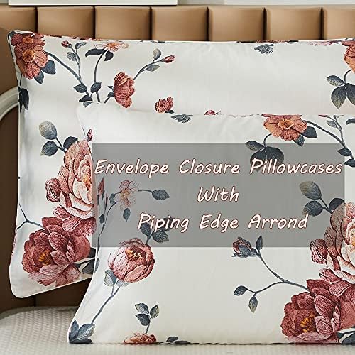 FADFAY Sheets Set Twin Shabby Beige Floral Bedding Elegant Peony Sheets Set Vintage Flower Bedding Collections Soft 100% Egyptian Cotton 800 Thread Count Deep Pocket Fitted Sheet, 4Pcs-Twin Size