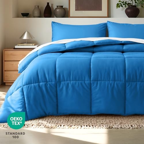 Bare Home Queen Comforter Set - 1800 Ultra Soft (Queen, Medium Blue)