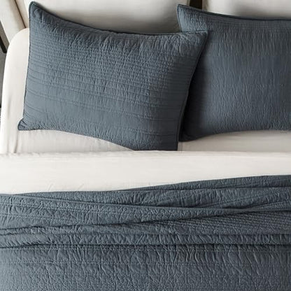 EVERGRACEHOME 100% Cotton Modern Lines Quilt Set Queen Size, Midnight Blue