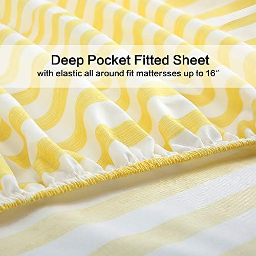 Best Season 4 Piece Stripe Microfiber Stripe Sheet Set - Super Soft Luxury Hotel Deep Pocket,Stain, Fade & Wrinkle Resistant Bedding Set (Yellow,Full Size)
