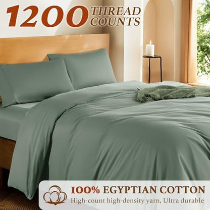 DEITAS 100% Cotton King Duvet Covers 3 Piece,1200 Thread Count，Sea Glass