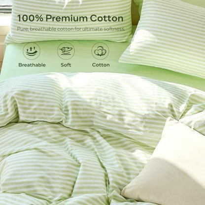 JELLYMONI 100% Cotton Sheet Set, Sage Green Striped, King