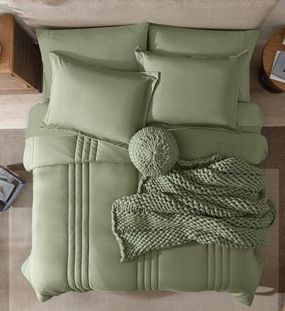Queen Comforter Set-7 Pieces Sage Soft Bed in a Bag Queen Bedding Sets