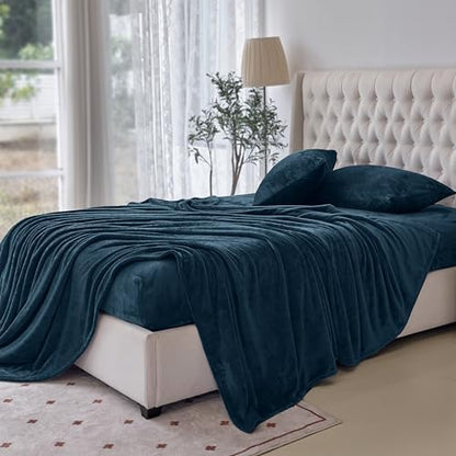 Elegant Comfort Luxuriously Soft 4-Piece Velvet Plush Flannel Sheet Set - Premium Quality - Cozy Warm, Anti-Static, Non Pilling Fuzzy Velvet Flannel Fleece Deep Pocket Sheet Set - Full, Navy
