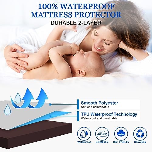 Sufdari King Size Mattress Protector,Waterproof Mattress Protector,Fitted Sheet Style Mattress Cover with 18" Deep Pocket,Washable and Comfortable-Chocolate,King