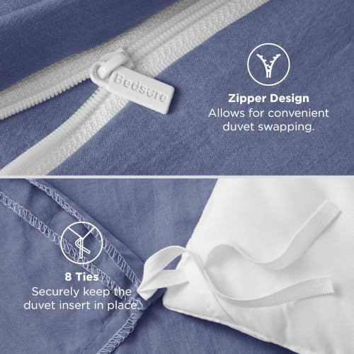 Bedsure Prewashed Duvet Cover Queen, Cotton-Like Bedding Set, Slate Blue