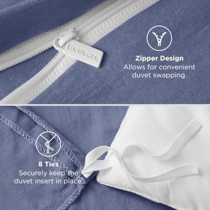 Bedsure Prewashed Duvet Cover Queen, Cotton-Like Bedding Set, Slate Blue