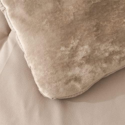 Fredsure Distressed Velvet Comforter Set, 5 Pieces Khaki Queen, Distressed Velvet Face and Brushed Microfiber Reverse