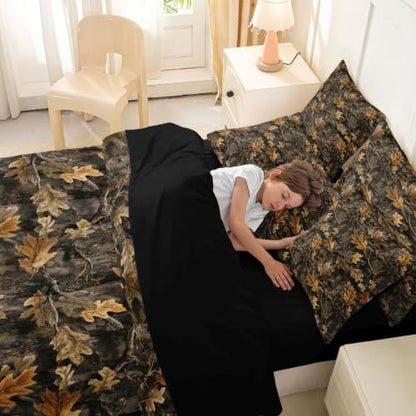 Erosebridal Camo Bedding Set King Hunting Camouflage Comforter Set 7 Piece Cabin Lodge Forest Vintage Bed in A Bag for Adults Nature Camo Tree Leaves Quilt with Flat Fitted Sheet