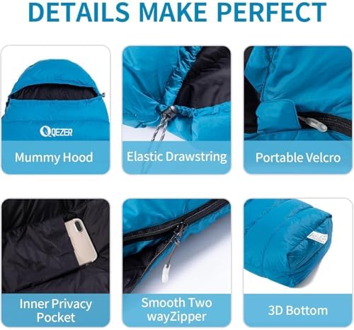 0 Degree Down Sleeping Bag for Adults,Cold Weather Backpacking