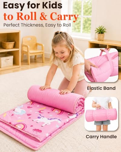 Primlect Toddler Nap Mat with Pillow, Roll Up Extra Large Sleeping Bag