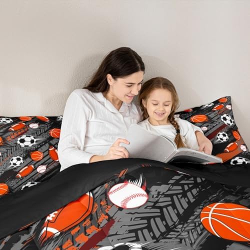 Homewish Sports Theme Comforter Set,Soccer Football Bedding Set for Kids Girls Women,Adults Baseball Basketball Comforter,Sports Gaming Quilted Duvet Set Bedroom Collection Twin Size 2Pcs