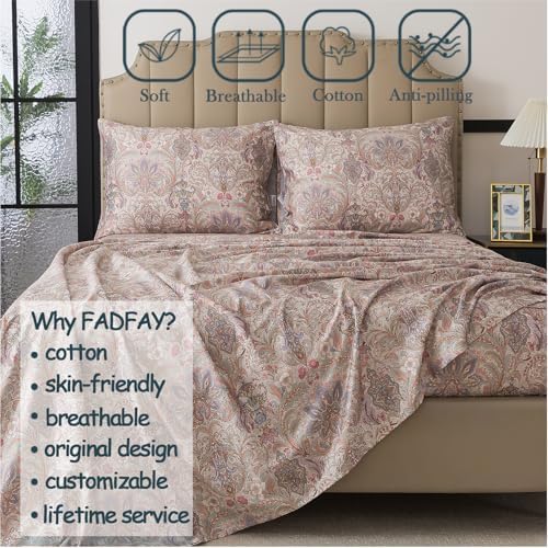 FADFAY 100% Cotton Queen Vintage Brown Paisley Sheet Set