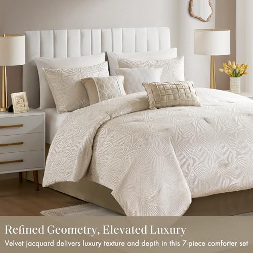 Madison Park Velvet Jacquard Champagne Cal King Comforter Set, 7pc