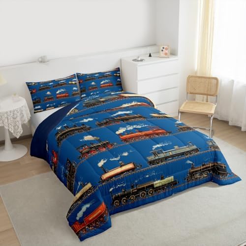 Feelyou Vintage Train Comforter Set Twin Size 2 Pcs Kids Boys Girls