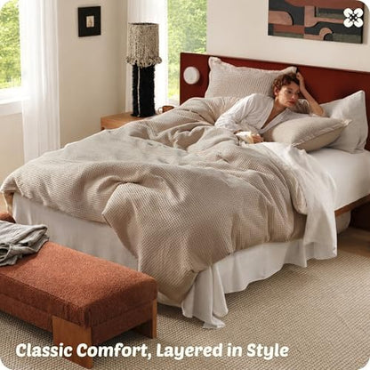 Bedsure PureWoven 100% Cotton Waffle Duvet Cover Set, 2 Pieces, Twin, Khaki