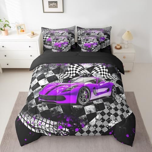 Speed Sport Comforter Set 7 Pieces,Boys Girls Race Car Bed Set for Boys Kids,Fast and Furious Bedding Bed in a Bag,King (1 Comforter,2 Pillowcase,2 Pillow Covers,1 Flat Sheet,1 Fitted Sheet)