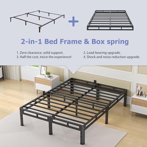 NKZ Metal Platform Bed Frame Queen Size, 12 Inch Dual-Layer Heavy Duty Base
