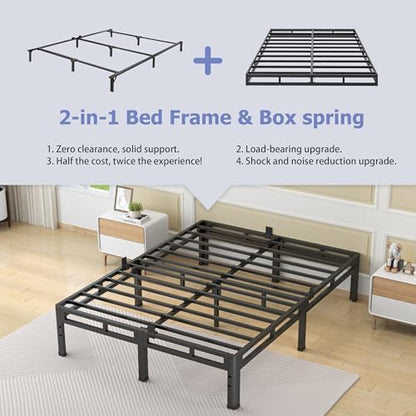 NKZ Metal Platform Bed Frame Queen Size, 12 Inch Dual-Layer Heavy Duty Base