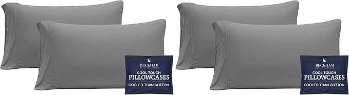 Beckham Hotel Collection Cooling Pillowcases for Hot Sleepers, Standard/Queen, Cool Touch Pillow Cases, Buttery Soft, Hair & Skin Friendly, Dark Gray (4 Pieces)