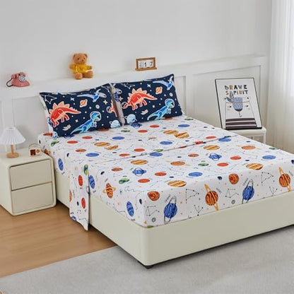 NTBED 5Pcs Glow in The Dark Kids Comforter Set Dinosaur Twin Bedding Set