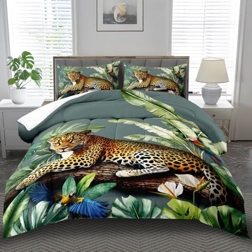 Animal Leopard Print Comforter Set Twin Animal Cheetah Print Comforter Set Boys Girls Floral Leopard Bedding Bedroom Decor Floral Cheetah Bedding Twin Jungle Plant Room Decor