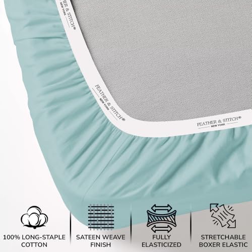 Feather & Stitch 100% Cotton Sateen 500 TC Twin Size Bed Sheet Set