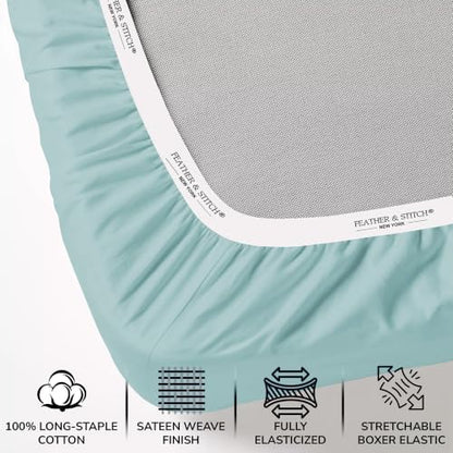 Feather & Stitch 100% Cotton Sateen 500 TC Twin Size Bed Sheet Set