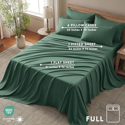 Full Size Bed Sheets - 6 Piece Soft Microfiber and Wrinkle Free Sheets - Easy Care, Extra Soft, Cooling Sheets - 1 Deep Pocket Fitted Sheet 1 Flat Sheet and 4 Pillowcases (Full Emerald Green)