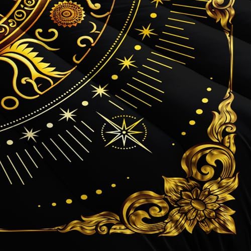 Black and Gold Twin Size Sun and Moon Comforter Set，Quilts Twin Size Bedding Sets Sun Moon，with 1 Comforter with 2 Pillow Case