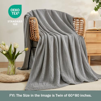 EMME Muslin Blankets for Adults Throw Blanket for Couch Breathable Gauze Soft Lightweight Airy Dark Grey Throw 50"x60"