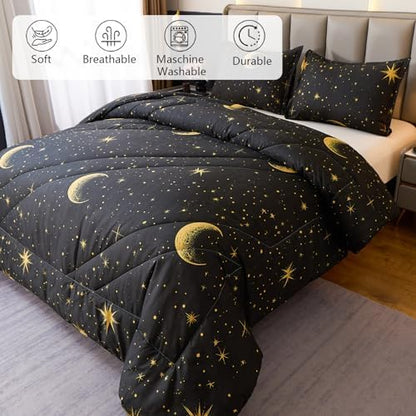 Caressma Black Comforter Set Moon Star Twin Size 2pcs with Pillowcase