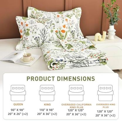 Lady Ann 100% Cotton Floral Quilt Sets Queen - Yellow Flowers & Leaves Pattern Plant Botanical Printed Quilted Bedding, 3 Pcs Lightweight Extra Soft Queen Bedspread Coverlet Set for All Season