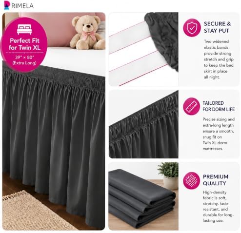 Dorm Room Bed Skirt Twin XL 42" Drop, College Split Corner Bedskirt, Grey