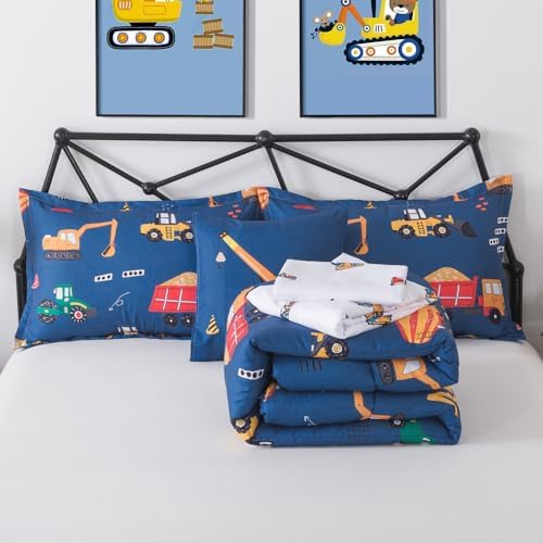 ADASMILE A & S 6 Pcs Construction Bedding Twin Kids Cartoon Truck Comforter