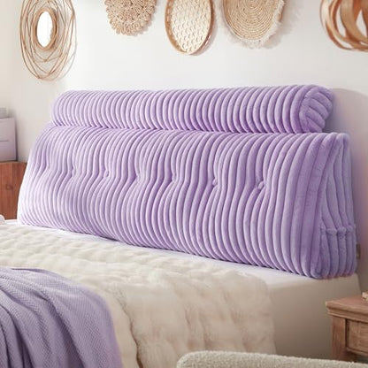 Headboard Pillow + A Long Neck Roll Pillow Body Pillow，Faux Fur Headboard Wedge Pillow with Removable Cover (Purple, King：76x8x20 inches)