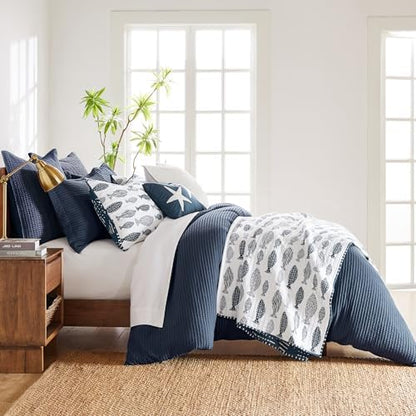 Levtex Home Cloud Waffle King/Cal King Comforter Set (106x94in) with 2 Pillow Shams (36x20in) - Solid Waffle Cotton Texture - Navy - 100% Cotton King Size Comforter Set - Soft, Pre-Washed
