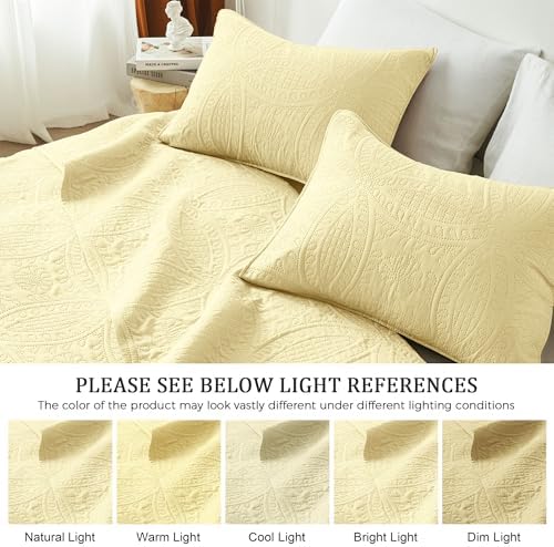 akkialla Butter Yellow Twin Quilt Set,Ultrasonic Lightweight Bedspread Coverlet for Modern Minimalist Bedroom,Soft Microfiber Coin Pattern Bedding,2-Piece (1 Quilt,1 Pillow Sham)