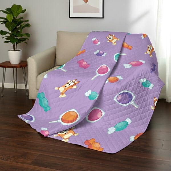 Northwest Bluey Bingo Candy Land Quilted Throw Blanket – Official Cartoon Throw Blanket Featuring Bluey, for Adults Boys Girls Bed, Couch, or Playroom, 60 x 80 Inches