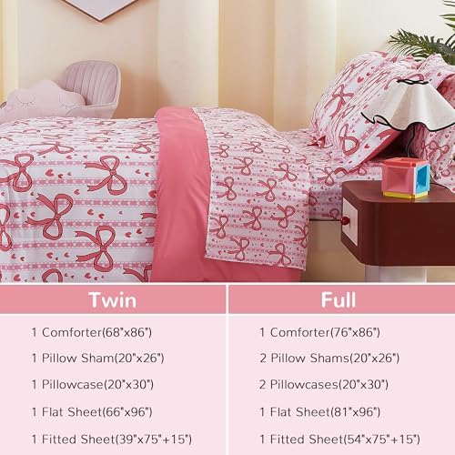 Viviland Kids Twin Bedding Sets, Girls Comforter, Bowknot