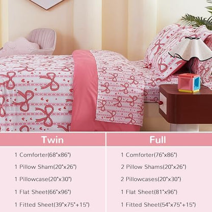 Viviland Kids Full Bedding Sets, Girls Comforter, Bowknot