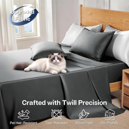 MR&HM Twin Sheets 3 Pieces, Rayon Derived from Bamboo Blend, Dark Grey