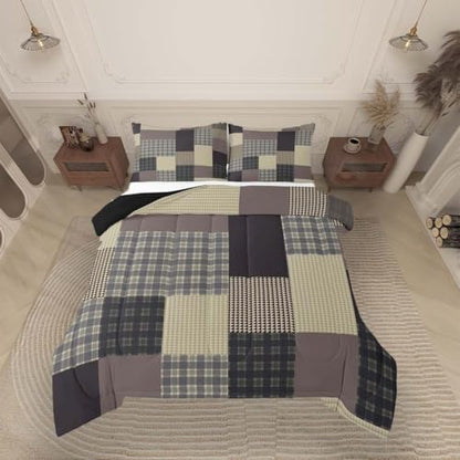 jejeloiu Plaid Comforter Set Toddler Size Farmhouse Patchwork Bedding Set for Kids Boys Girls Rustic Lodge Cabin Duvet Quilt Check Checkered Bedroom Decor Microfiber 2 Pcs with 1 Pillow Cases