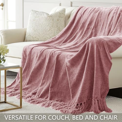Chenille Throw Blanket for Couch 60" x 80", Twin Mauve