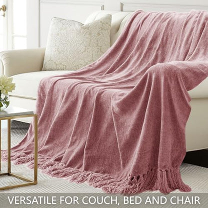 Chenille Throw Blanket for Couch 60" x 80", Twin Mauve