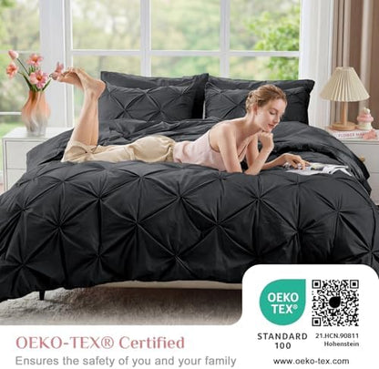 JOLLYVOGUE King Size Comforter Set 7 Pieces - Bed in a Bag King for All Season, Pintuck Bedding Comforter Sets with Comforter, Flat Sheet, Fitted Sheet and Pillowcases & Shams, Dark Grey